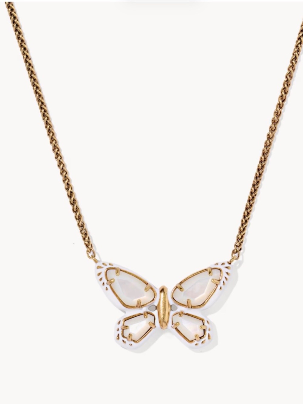 Dolly Parton x Kendra Scott Enamel Butterfly Vintage Gold Pendant in White Mix